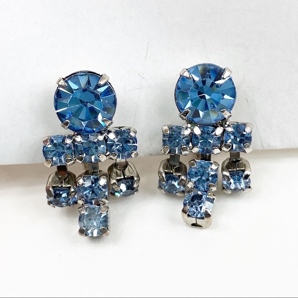Vintage Blue Rhinestone Screw On Earrings